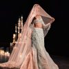 Beige Fish-Cut Lehenga And Blouse With Crystal Tassels