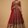 Bride And Baraat Apple Red Fully Embroidered Lavish Lehenga Choli With Belt