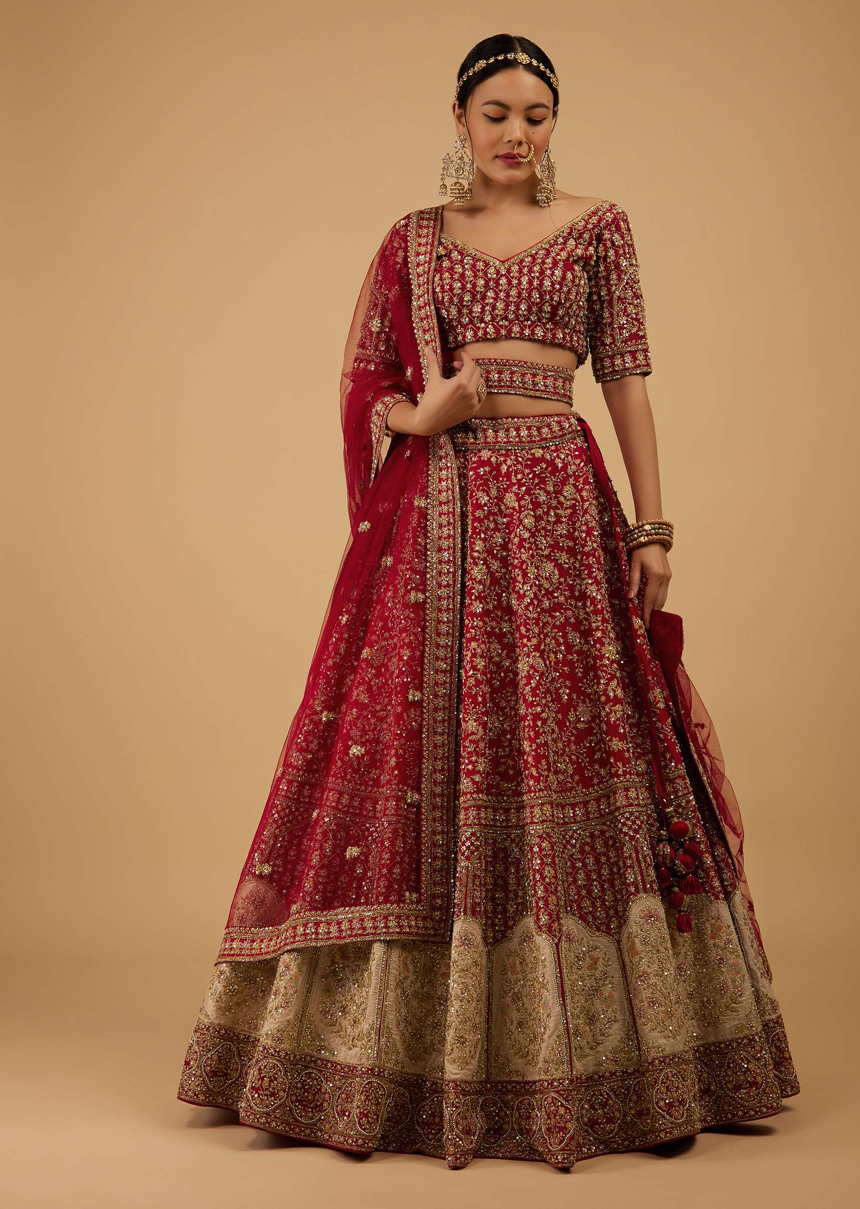 15203-bride-and-baraat-apple-red-fully-embroidered-lavish-lehenga-choli-with-belt-1.jpg Bride And Baraat Apple Red Fully Embroidered Lavish Lehenga Choli With Belt