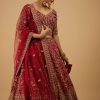 Bride And Baraat Apple Red Fully Embroidered Lavish Lehenga Choli With Belt