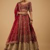 Bride And Baraat Apple Red Fully Embroidered Lavish Lehenga Choli With Belt