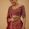 Bride And Baraat Apple Red Fully Embroidered Lavish Lehenga Choli With Belt