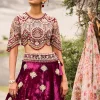 Maroon Embroidered Velvet Lehenga And Blouse With Dupatta