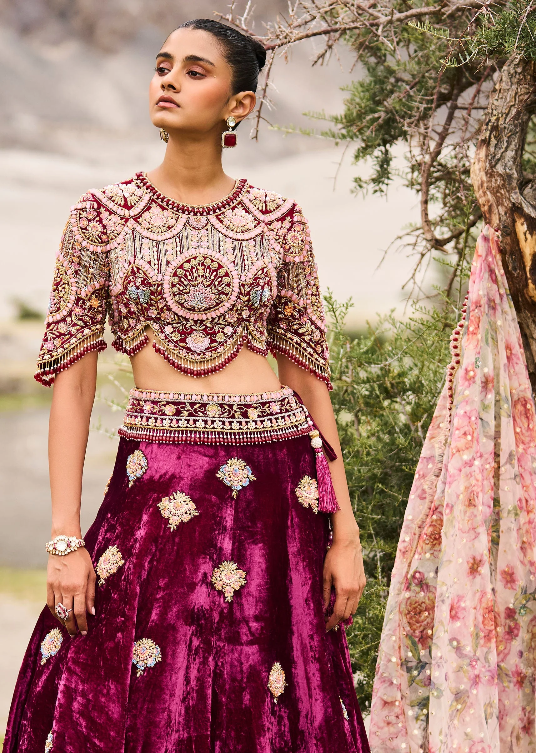 15216-maroon-embroidered-velvet-lehenga-and-blouse-with-dupatta-1.webp Maroon Embroidered Velvet Lehenga And Blouse With Dupatta