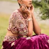 Maroon Embroidered Velvet Lehenga And Blouse With Dupatta