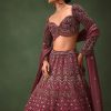 Magenta Embroidered Bridal Lehenga With Full Sleeves Blouse And Dupatta