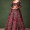 Magenta Embroidered Bridal Lehenga With Full Sleeves Blouse And Dupatta