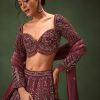Magenta Embroidered Bridal Lehenga With Full Sleeves Blouse And Dupatta