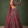 Magenta Embroidered Bridal Lehenga With Full Sleeves Blouse And Dupatta