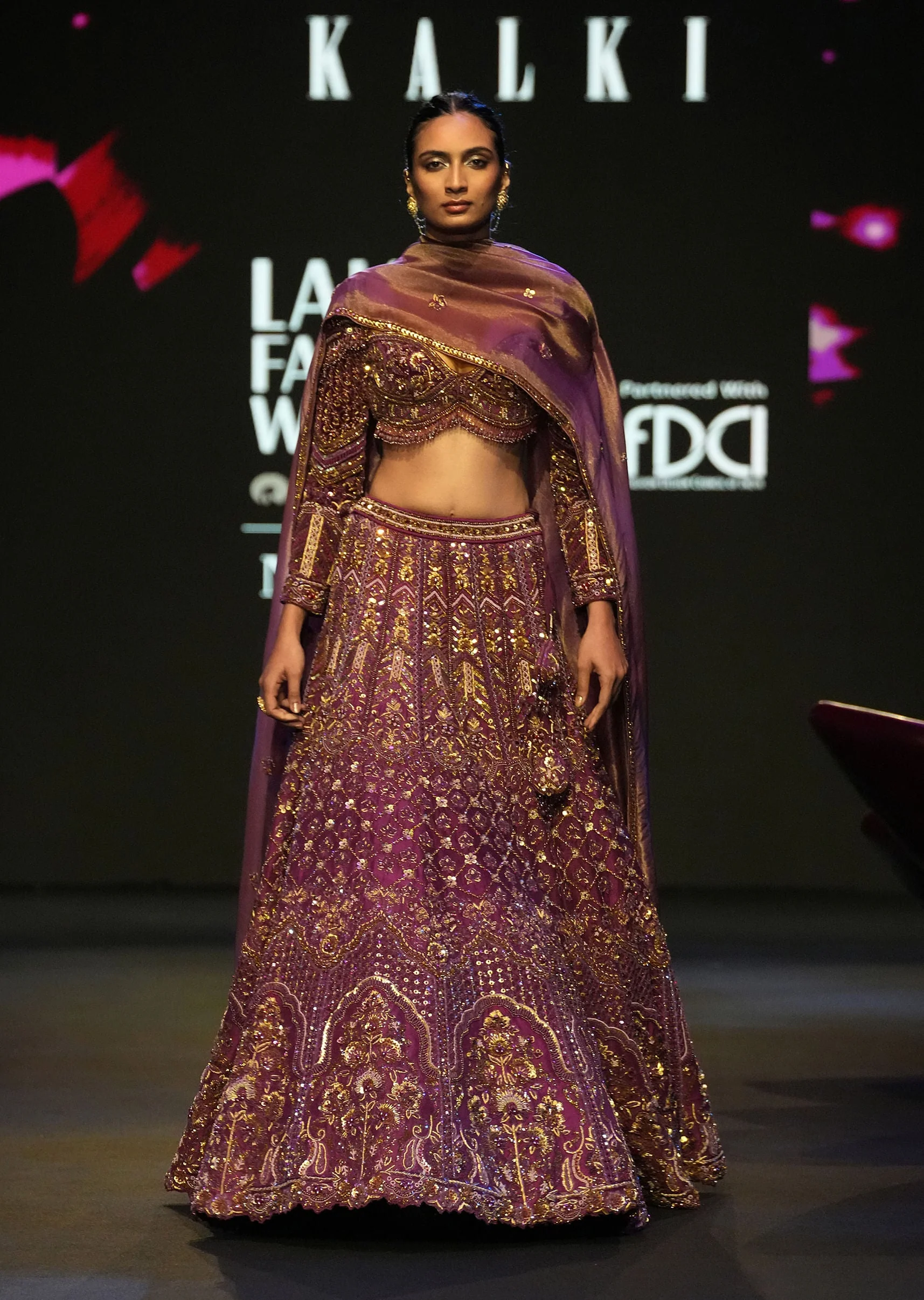 Magenta Embroidered Bridal Lehenga With Full Sleeves Blouse And Dupatta