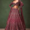 Magenta Embroidered Bridal Lehenga With Full Sleeves Blouse And Dupatta