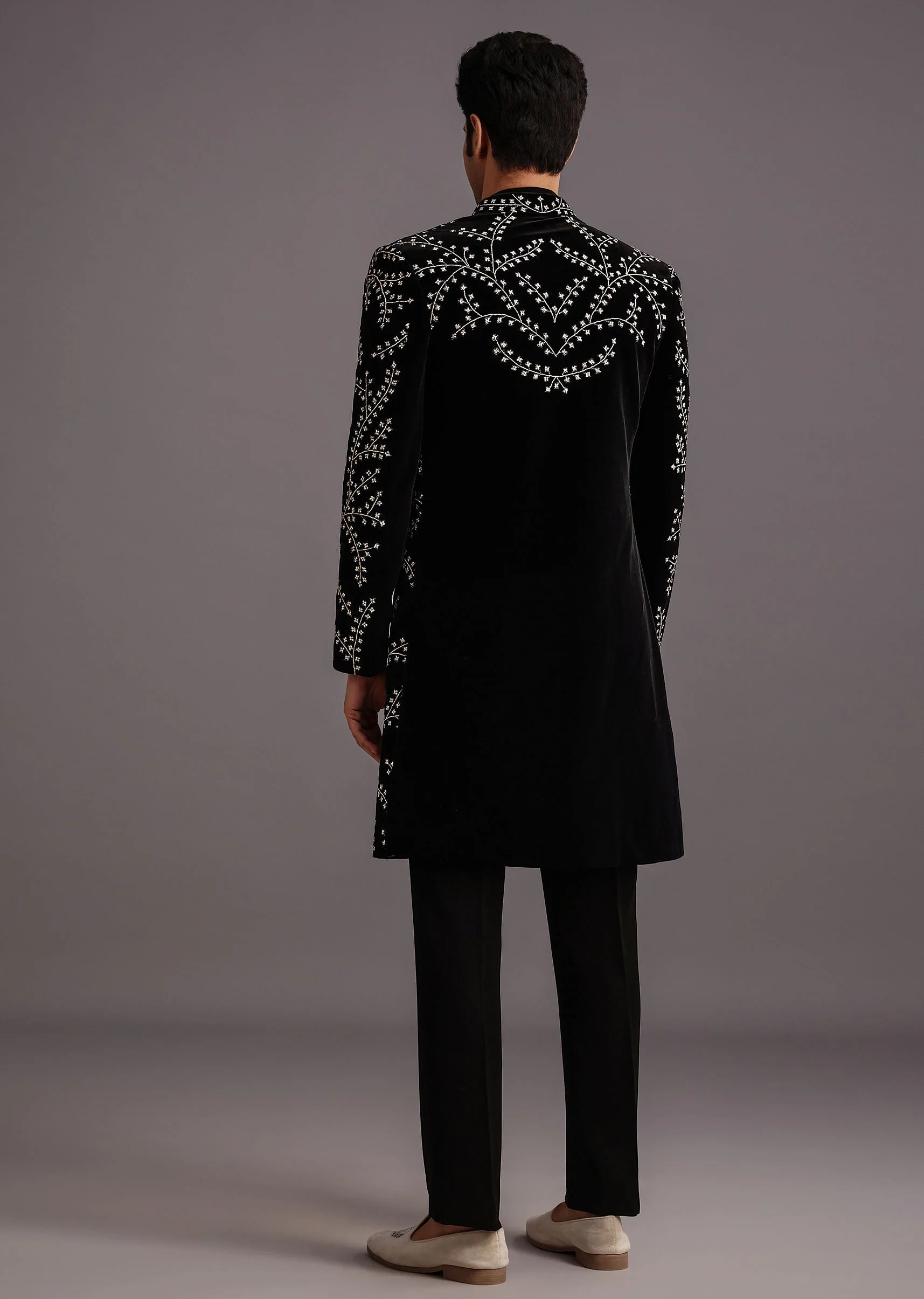 Black Velvet Zari Embroidered Indowestern Trouser Suit