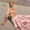 Pink Floral Embroidered Bridal Lehenga With Two Dupattas