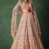 Bridal Pink Lehenga With Floral Embroidered Blouse And Scallop Dupatta