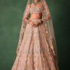 Bridal Pink Lehenga With Floral Embroidered Blouse And Scallop Dupatta