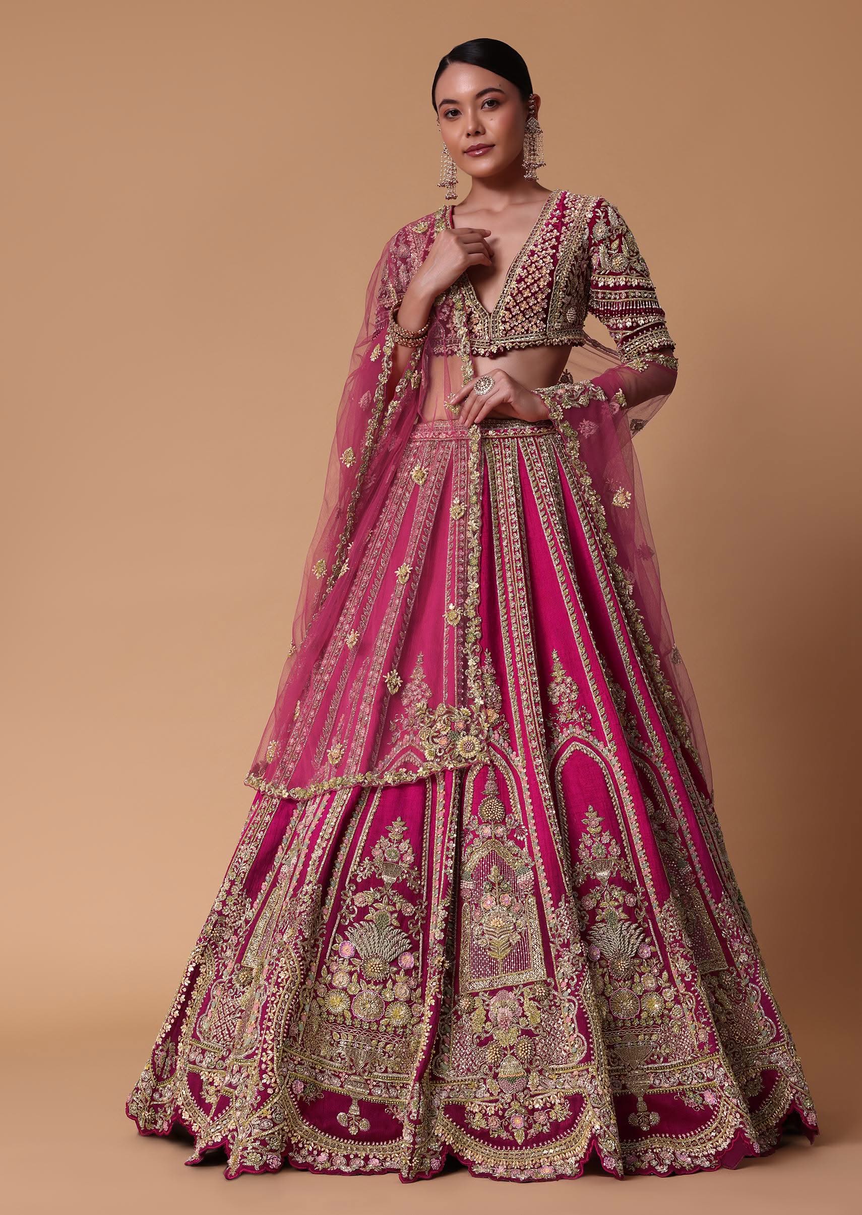 15315-maroon-silk-velvet-16-kali-lehenga-and-zardosi-blouse-set-1.jpg Maroon Silk Velvet 16 Kali Lehenga And Zardosi Blouse Set