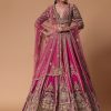 Maroon Silk Velvet 16 Kali Lehenga And Zardosi Blouse Set