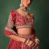 15349-red-raw-silk-hand-embroidered-lehenga-with-net-dupatta-2.jpg Red Raw Silk Hand Embroidered Lehenga With Net Dupatta