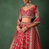 15349-red-raw-silk-hand-embroidered-lehenga-with-net-dupatta-4.jpg Red Raw Silk Hand Embroidered Lehenga With Net Dupatta