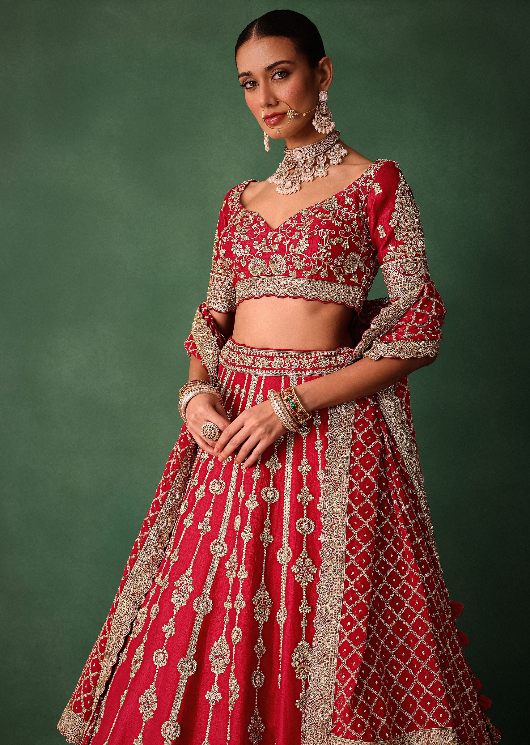 15349-red-raw-silk-hand-embroidered-lehenga-with-net-dupatta-4.jpg Red Raw Silk Hand Embroidered Lehenga With Net Dupatta