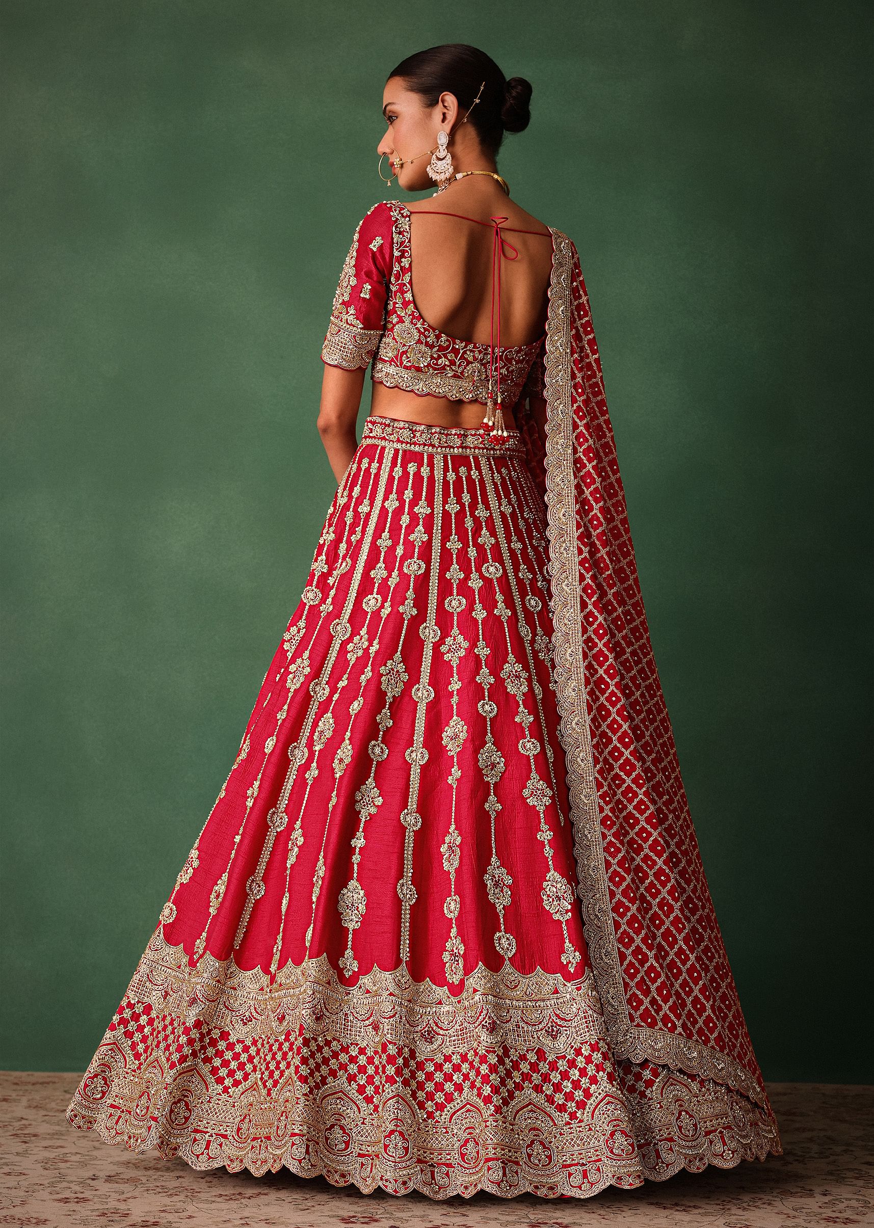 15349-red-raw-silk-hand-embroidered-lehenga-with-net-dupatta-5.jpg Red Raw Silk Hand Embroidered Lehenga With Net Dupatta