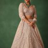 Rose Gold Hand Embroidered Lehenga Set With Dupatta
