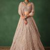 Rose Gold Hand Embroidered Lehenga Set With Dupatta
