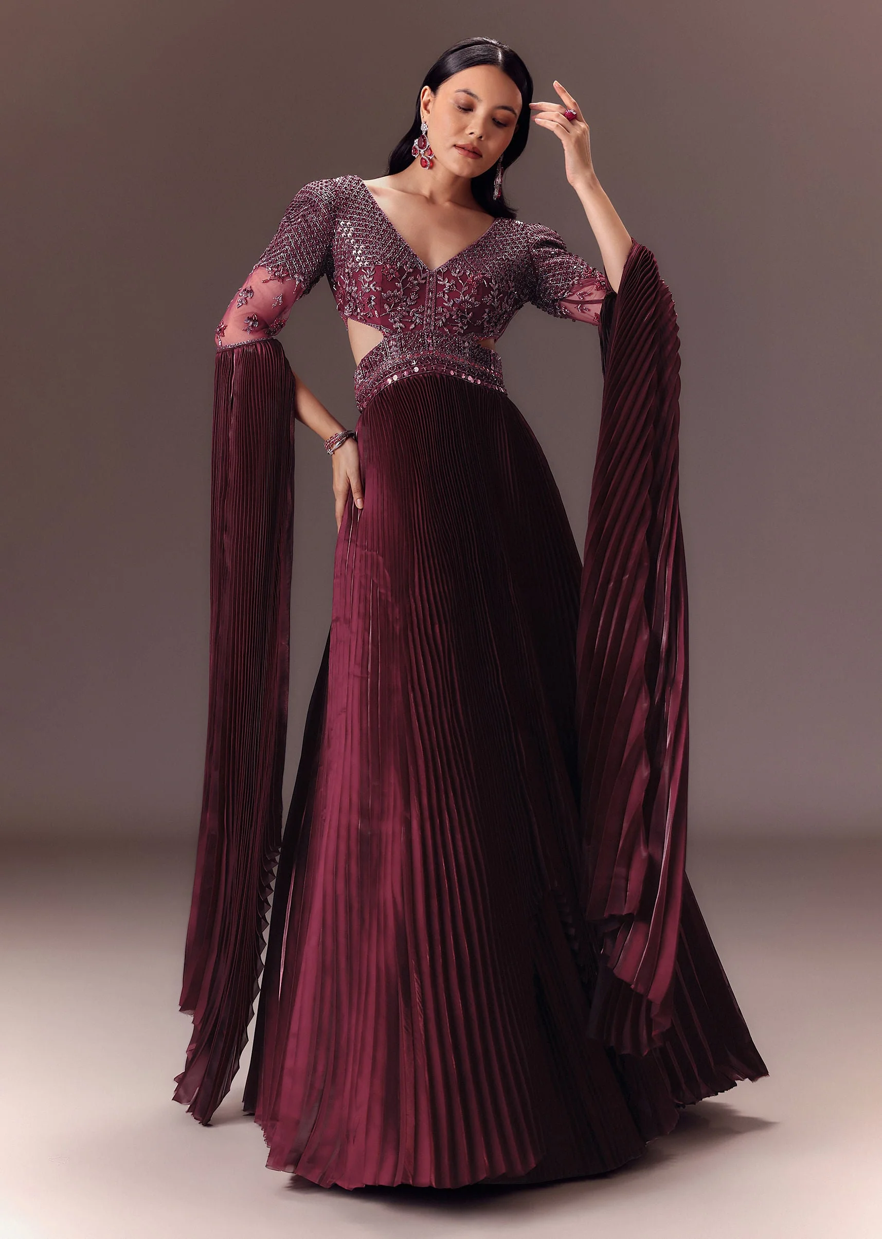 15415-made-to-order-made-to-order-to-create-made-to-order-made-to-order-to-create-variation-1.webp Wine Organze Flared Gown With 3D Draped Wings