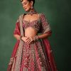 15448-maroon-raw-silk-hand-embroidered-lehenga-set-with-tissue-dupatta-2.jpg Maroon Raw Silk Hand Embroidered Lehenga Set With Tissue Dupatta