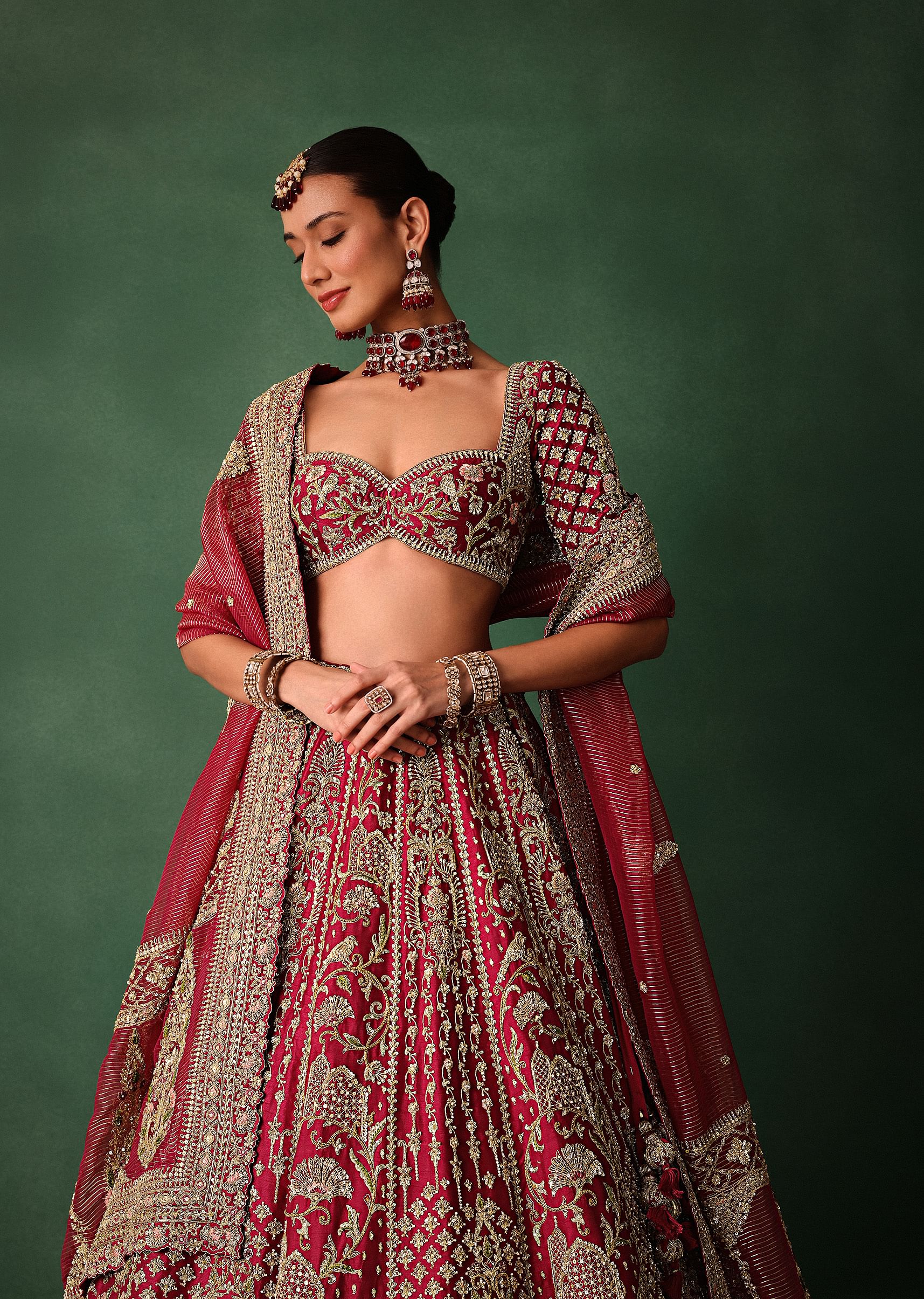 15448-maroon-raw-silk-hand-embroidered-lehenga-set-with-tissue-dupatta-2.jpg Maroon Raw Silk Hand Embroidered Lehenga Set With Tissue Dupatta