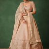 Peach Raw Silk Lehenga Set With Hand Embroidery