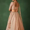 Peach Raw Silk Lehenga Set With Hand Embroidery