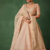 Peach Raw Silk Lehenga Set With Hand Embroidery