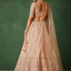 Peach Raw Silk Lehenga Set With Hand Embroidery