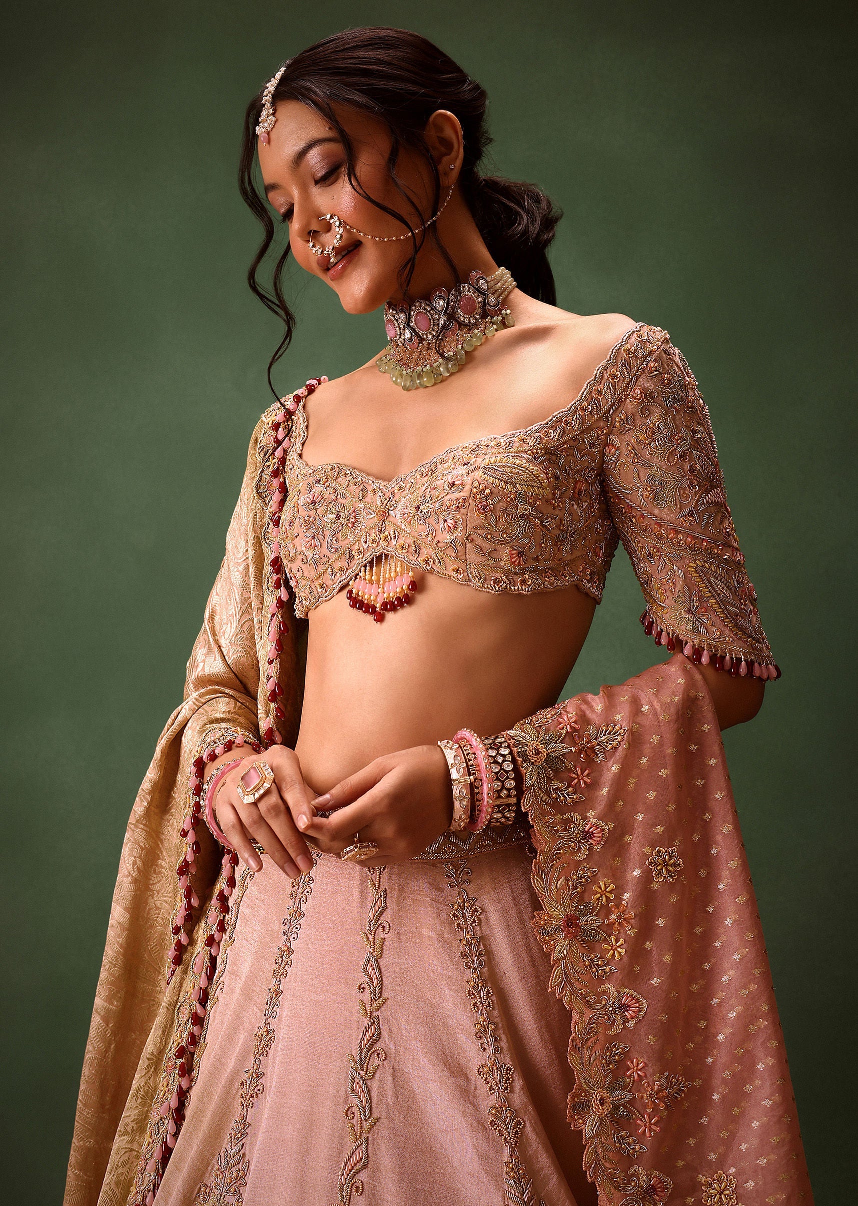 Pink Raw Silk Hand Work Lehenga Choli With Dupatta