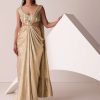 Golden Ready-To-Wear Embroidered Saree Gown In Gold Foil Fabric