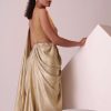 Golden Ready-To-Wear Embroidered Saree Gown In Gold Foil Fabric