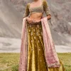 Mehendi Green Velvet Lehenga With Butti Work And Dupatta