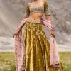 Mehendi Green Velvet Lehenga With Butti Work And Dupatta