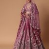 Red Raw Silk Cutdana Lehenga Set With Trail Dupatta