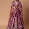 Red Raw Silk Cutdana Lehenga Set With Trail Dupatta