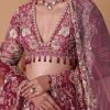 Red Raw Silk Cutdana Lehenga Set With Trail Dupatta