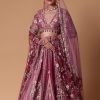 Red Raw Silk Cutdana Lehenga Set With Trail Dupatta