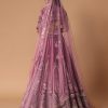 Red Raw Silk Cutdana Lehenga Set With Trail Dupatta