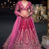 Red Raw Silk Cutdana Lehenga Set With Trail Dupatta