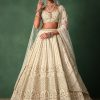 Ivory Raw Silk Hand Embroidered Lehenga Set In Cutdana Work