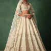 Ivory Raw Silk Hand Embroidered Lehenga Set In Cutdana Work