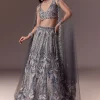 Grey Shimmer Net Lehenga Set With Cape Style Dupatta