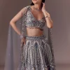 Grey Shimmer Net Lehenga Set With Cape Style Dupatta