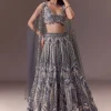 Grey Shimmer Net Lehenga Set With Cape Style Dupatta